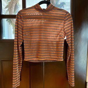 F21 | Mock Neck Striped Long Sleeve Crop Top